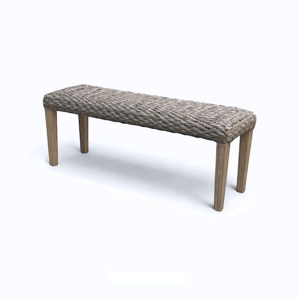 Naples Light Grey Acacia Wood Armless Water Resistant Wicker Outdoor Bench