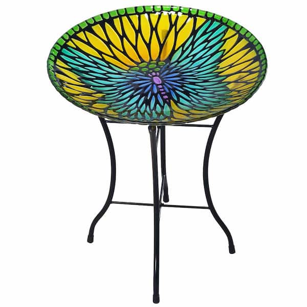 Teamson Home Outdoor 18-Inch Mosaic Butterfly Fusion Glass Bird Bath w/ Stand