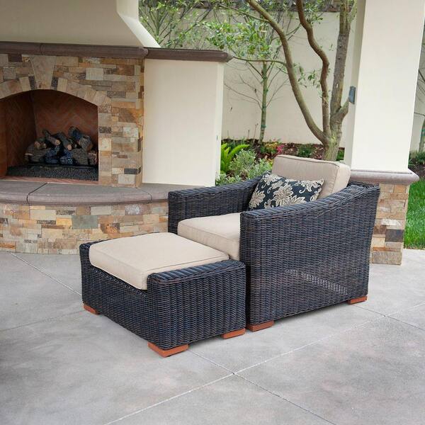 RST Brands Resort Espresso Patio Club Chair and Ottoman with Heather Beige Cushions