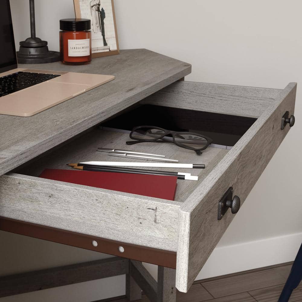 Mystic Oak Gray Corner Desk with Drawer and Keyboard Tray
