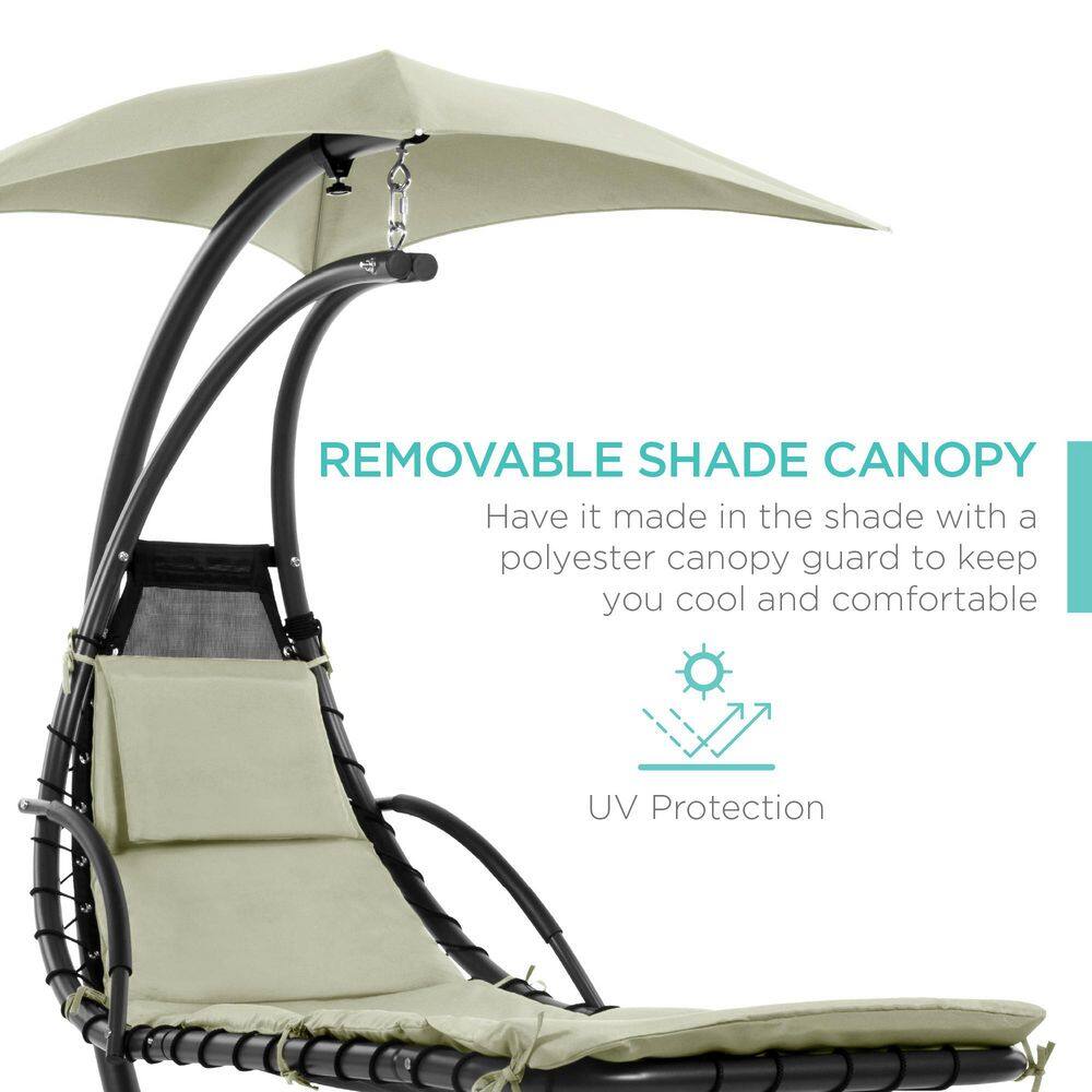 Sage Green Hanging Steel Chaise Lounge Chair with Canopy