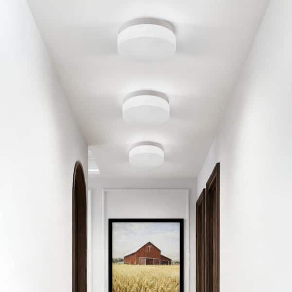 GMGSROM 11.4 in. LED White Flush Mount With Cloudy Glass Shade