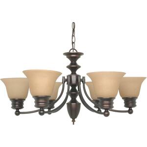 6-Light Mahogany Bronze Chandelier with Champagne Linen Washed Glass Shade