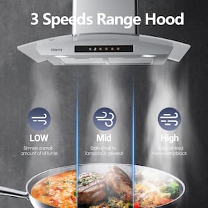 30 in. 450 CFM Wall Mounted Range Hood in Stainless Steel with 3-Speed Exhaust Fan, Auto Shut Off