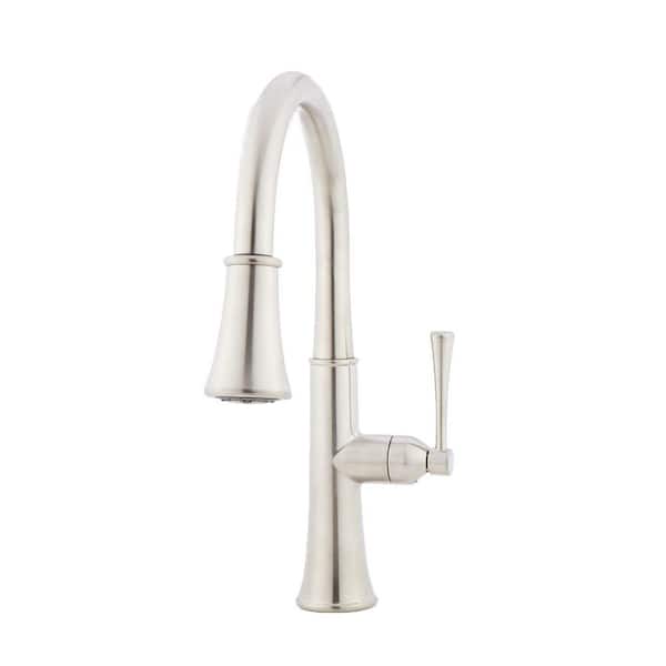 SIGNATURE HARDWARE Perdita Single Handle Pull Down Sprayer Kitchen Faucet with 360° Spout Swivel in Stainless Steel
