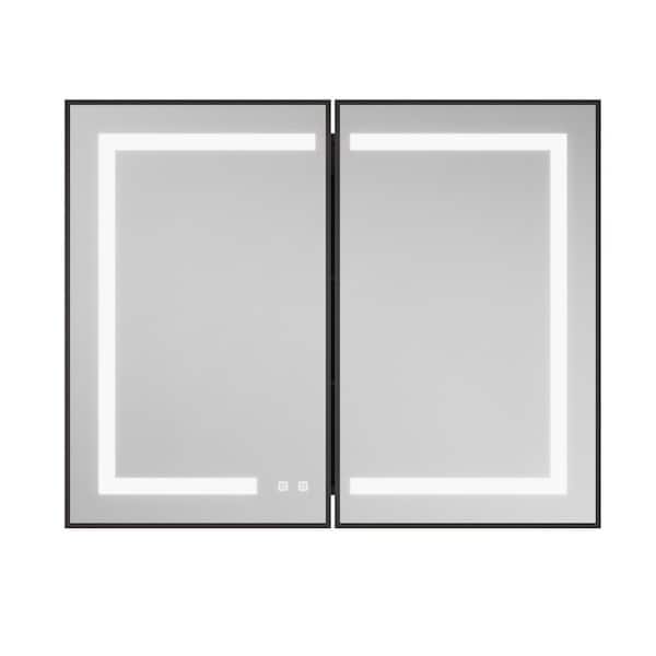 HOMEIBRO 40 in. W x 32 in. H Large Rectangular Black Wall Mount LED Lighted Medicine Cabinet with Mirror