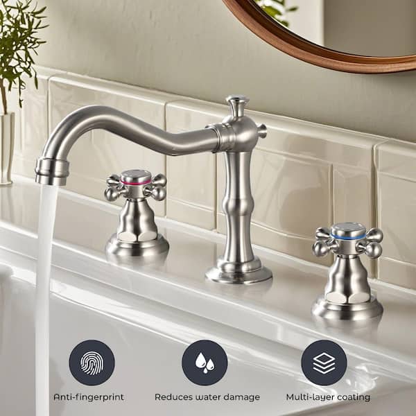 Double Handles 8 in. Widespread Bathroom Faucet 3-Hole Waterfall Bathroom Sink Faucet in Brushed Nickel (2-Pack)
