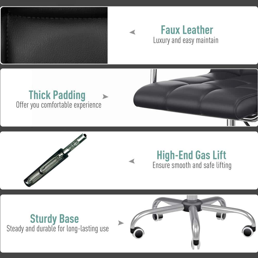 Black Tufted Leather Swivel Executive Office Chair
