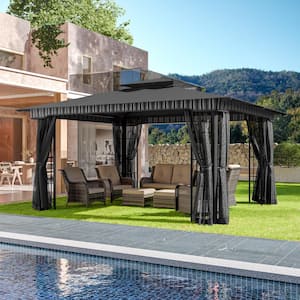 13 ft. x 11 ft. Black Steel Outdoor Patio Gazebo with Mosquito Netting