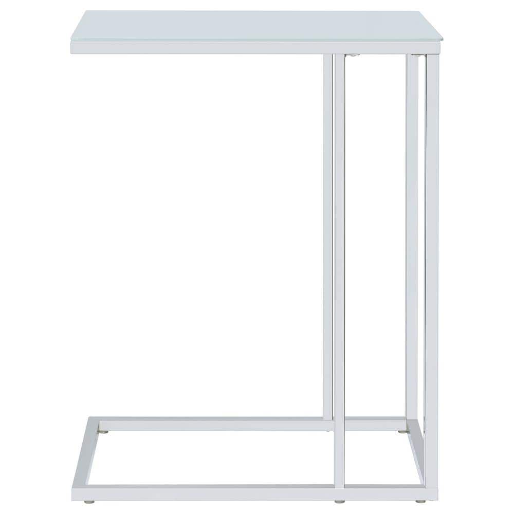 Sleek Chrome Metal & Frosted Glass C-Shaped Snack Table