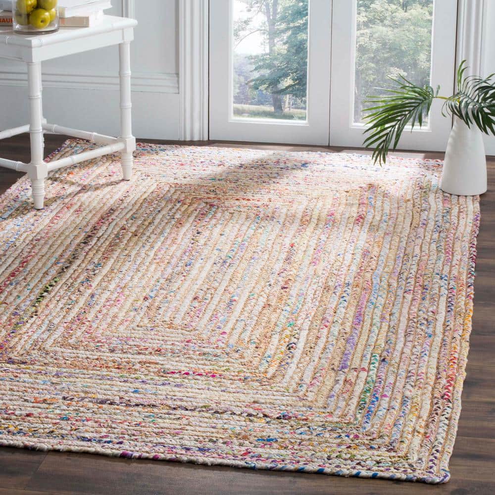 Boho-Chic Cape Cod Hand-Knotted Cotton Area Rug, 6' x 9', Beige/Multi