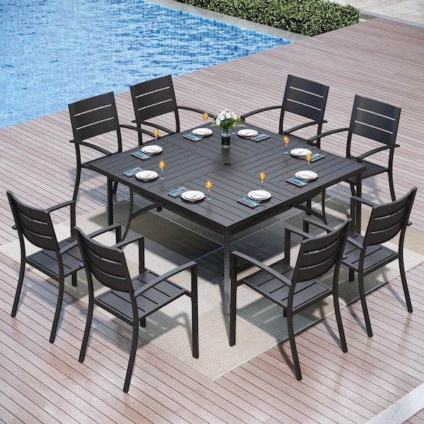 9-Piece Metal Outdoor Patio Dining Set with Stackable Chairs and Square Table