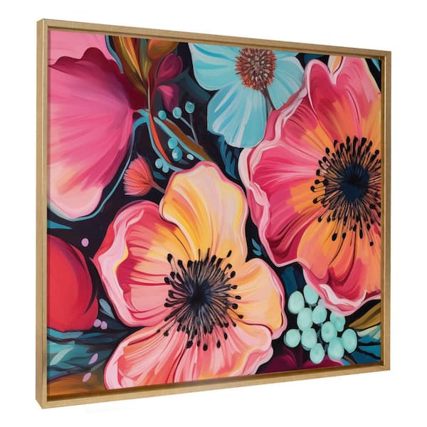 Kate and Laurel Sylvie Colorful Floral Group Framed Canvas by the Creative Bunch Studio (Set of 1) Nature Art Print 31.49 in. x 42 in.