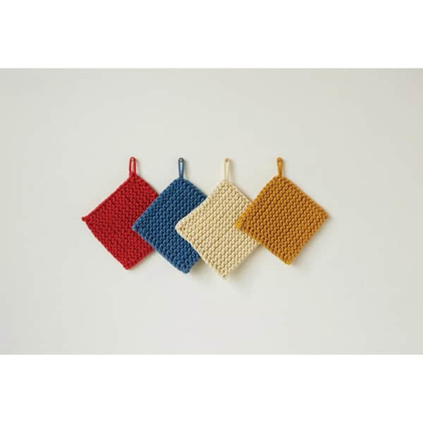 Storied Home Square Cotton Crocheted Pot Holders (Set of 4)