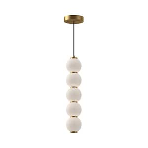 Bijou 5 in. 1 Light 20-Watt Aged Gold/Opal Matte Glass Integrated LED Pendant Light