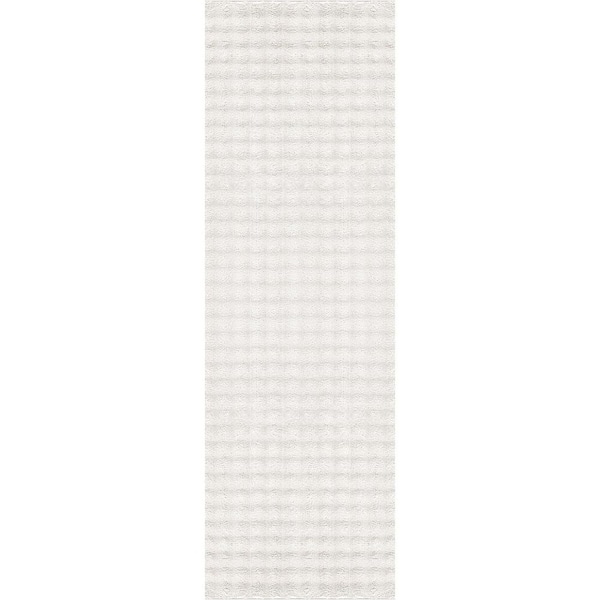 Sequoia 2 ft. x 7 ft. White Non-Slip Rubber Back Washable Polyester Checker Indoor Outdoor Area Rug