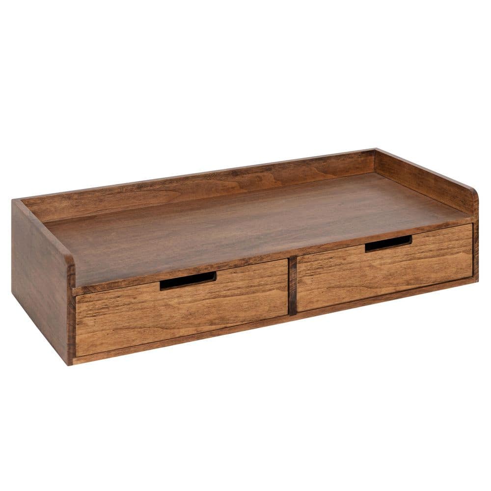 Rustic Farmhouse Medium Brown Wood Floating Console with Storage