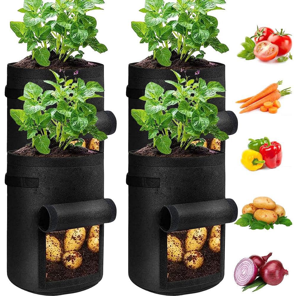 Potato Grow Bags with Flap, 4 Pack 10 Gallon Planter Bags with Harvest  Window and Durable Handles, Garden Non-Woven Fabric Grow Bags for Potato  Tomato