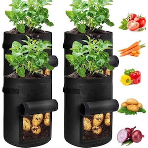 11.8 in. Dia x 13.8 in. H 7 Gal. Black Non-Woven Fabric Patio Grow Bags for Potato, Tomato, Vegetable, Fruit (4-Pack)
