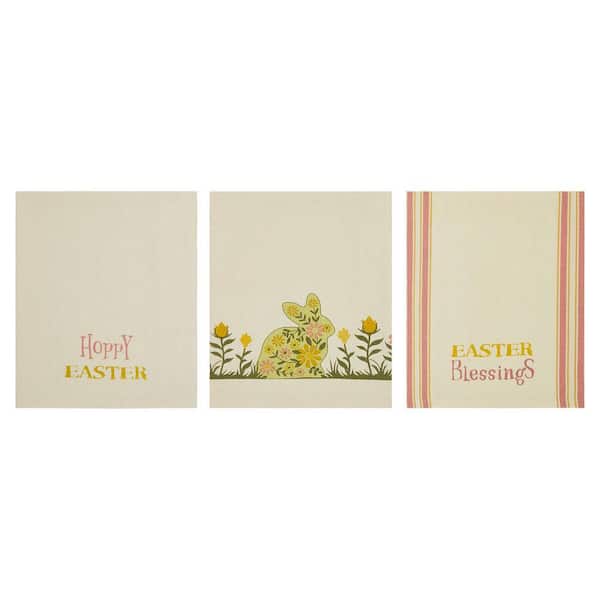 Bunny Hop Multi Colored Seasonal Floral Bunny Easter Cotton Tea Towel (Set of 2)