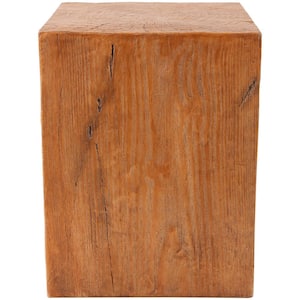 Brown Rectangle Magnesium Oxide Block Outdoor Accent Table with Natural Textured Wood Grain