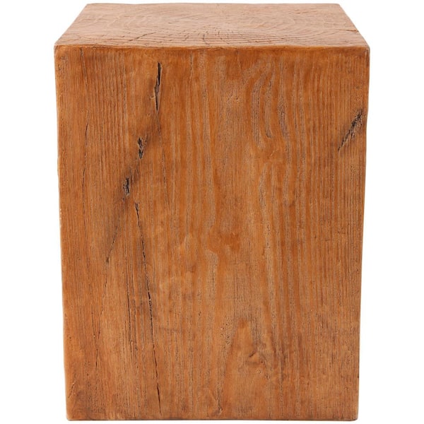 Litton Lane Brown Rectangle Magnesium Oxide Block Outdoor Accent Table with Natural Textured Wood Grain