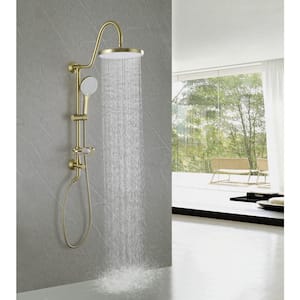 3-Spray with 2.5 GPM 10 in. Wall Mount Dual Shower Head and Handheld Shower Head in Brushed Gold (Valve Not Included)