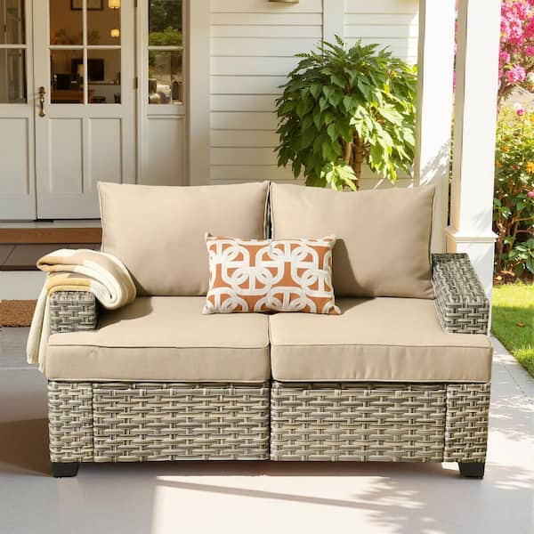 Terra Wicker Outdoor Couch Patio Sofa with Beige Cushions
