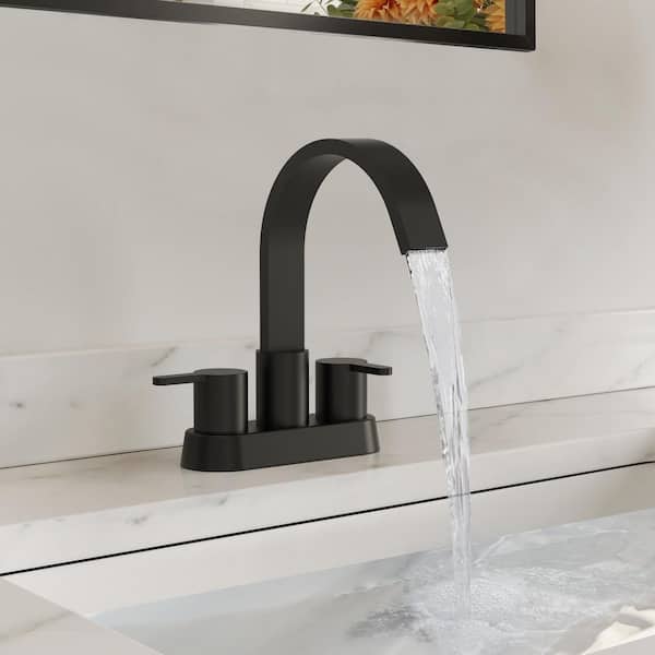 4 in. Centerset Double-Handle Bathroom Sink Faucet with Waterfall Spout Included in Matte Black