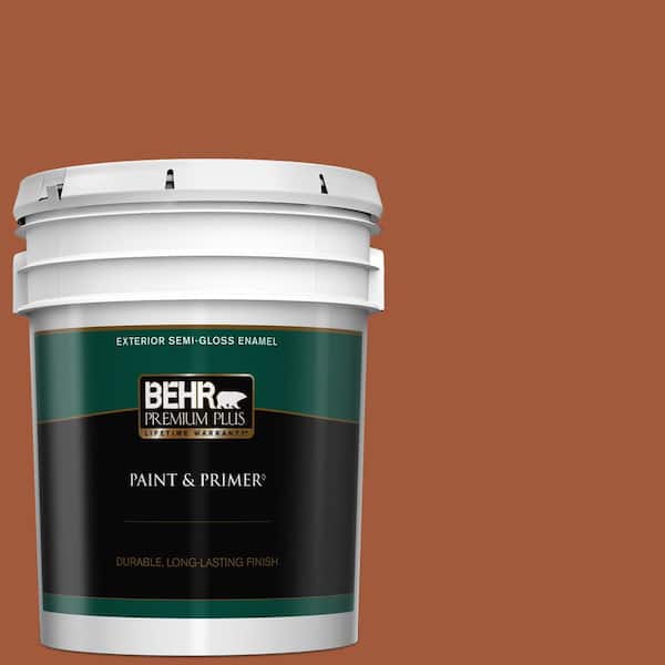 BEHR PREMIUM PLUS 5 gal. #S-H-230 Ground Nutmeg Semi-Gloss Enamel Exterior Paint & Primer