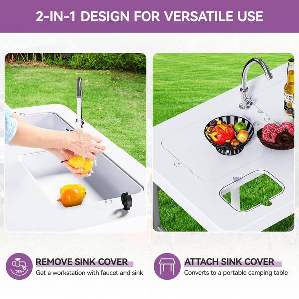 Fish Cleaning Table with Deep Sinks & Faucet, 40 Portable Fish