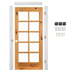 Ready-to-Assemble 32 in. x 80 in. Right-Hand 10-Lite Clear Glass Clear Stain Alder Wood Single Prehung Interior Door