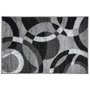 Modern Abstract Circles Gray 2 ft. x 3 ft. Indoor Area Rug