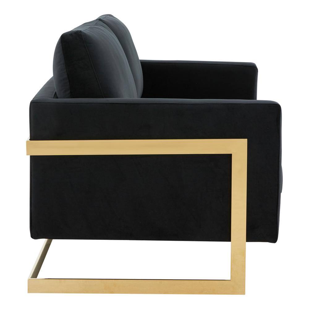 Midnight Black Velvet Loveseat with Gold Metal Frame