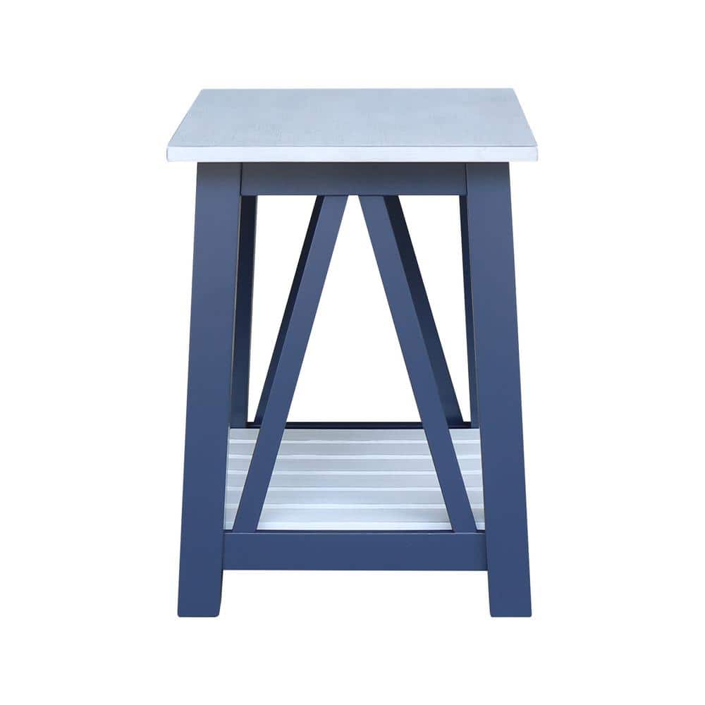 Surrey Solid Wood Rectangular End Table with Shelf - Antiqued Blue