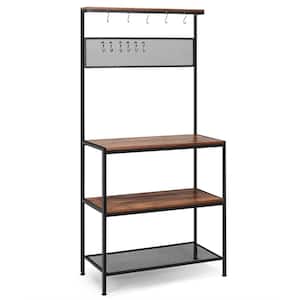 4-Tier Kitchen Rack Stand with Removable Hooks and Mesh Panel