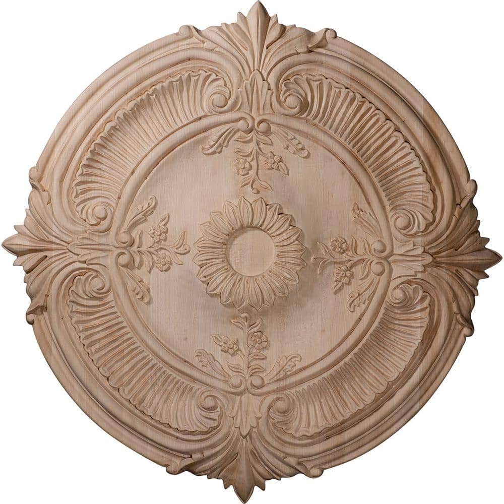 Hand-Carved Red Oak Acanthus Leaf Wood Ceiling Medallion, 16" Diameter