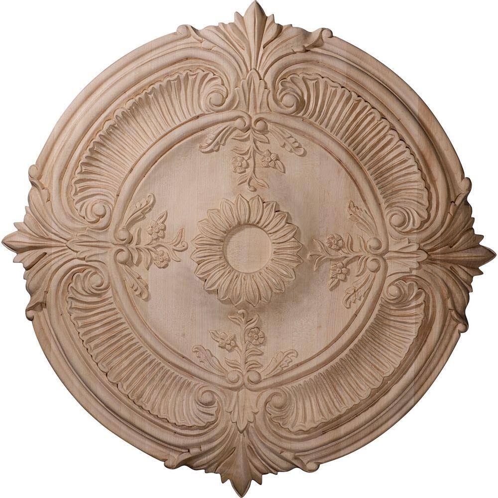 24" Red Oak Hand-Carved Acanthus Leaf Ceiling Medallion