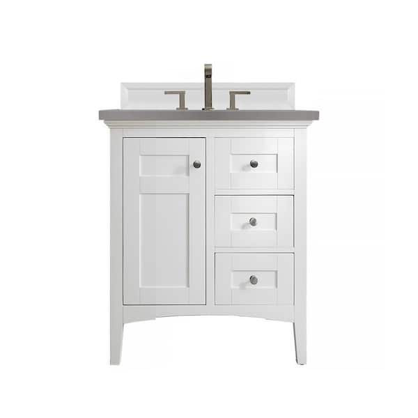James Martin Vanities Palisades 30 in. W x 23.5 in.D x 35.3 in. H Single Vanity in Bright White with Quartz Top in Grey Expo
