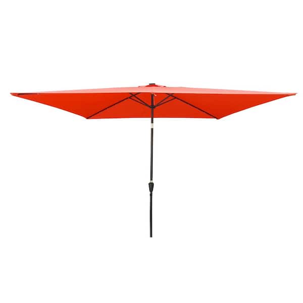 Unbranded 10 x 6.5 ft. Light Brick Red Outdoor Market Patio Umbrella - Solar LED, Fade-Resistant, UV and Water-Resistant