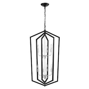 8-Light Silver Lantern Tired Farmhouse Ceiling Hanging Light Chandelier for Dining Room Kitchen with No Bulbs Included