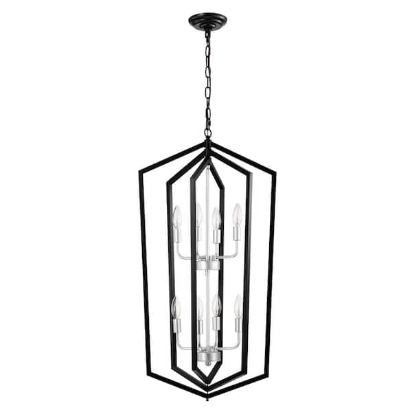 Staykiwi 8-Light Silver Lantern Tired Farmhouse Ceiling Hanging Light Chandelier for Dining Room Kitchen with No Bulbs Included