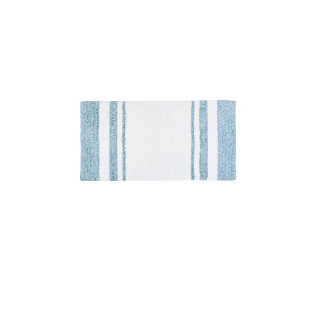 Blue and White Cotton Reversible Bath Rug