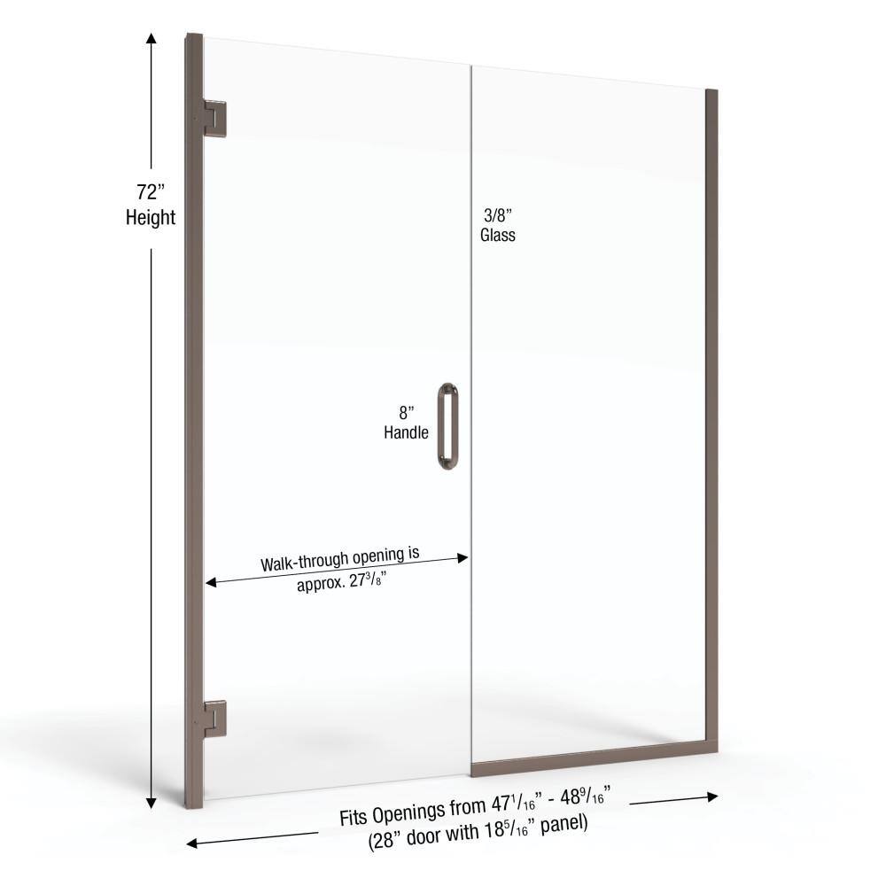 Coppia 48'' Oil Rubbed Bronze Frameless Hinged Shower Door