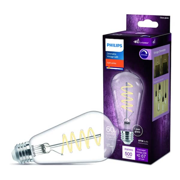 Philips 60-Watt Equivalent ST19 Spiral Filament E26 Base LED Vintage Edison LED Light Bulb 2700K Soft White (1-Pack)