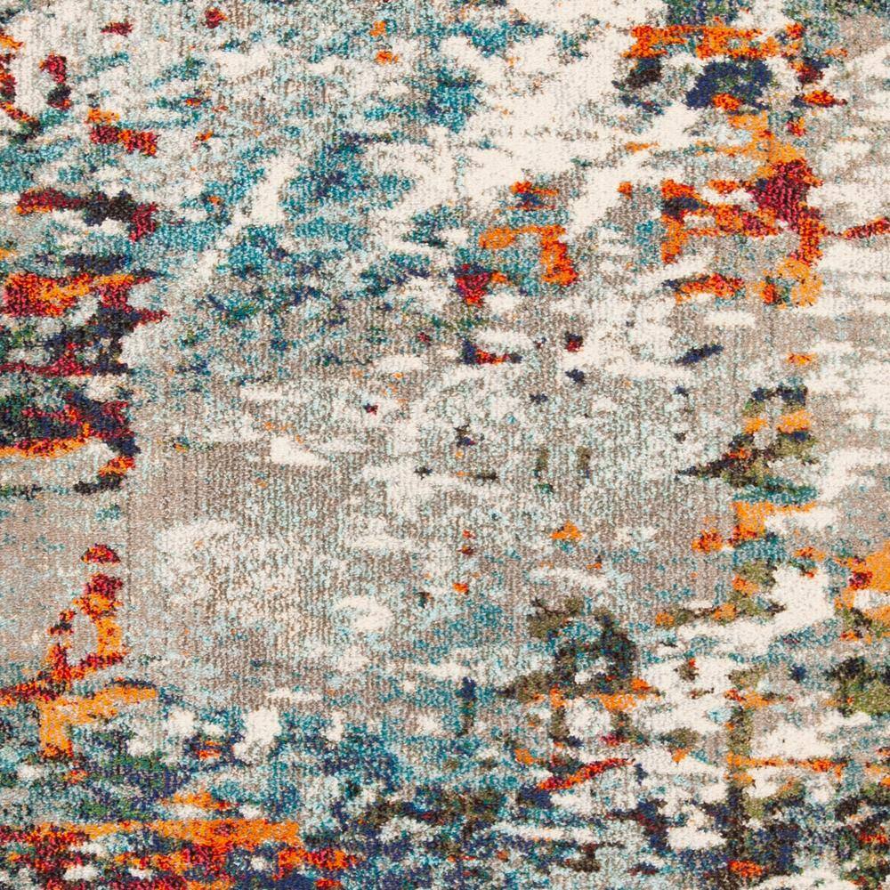 Grey and Blue Square Synthetic Area Rug