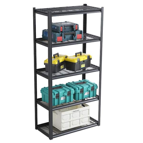 Tahanbath 5-Tier Adjustable Metal Storage Solution Heavy-Duty 72 in. H Shelves for Multiple Spaces in Black