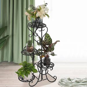 20.5 in. L x 8.7 in. W x 30.9 in. H Indoor/Outdoor Black Iron Plant Stand (4-Tier)