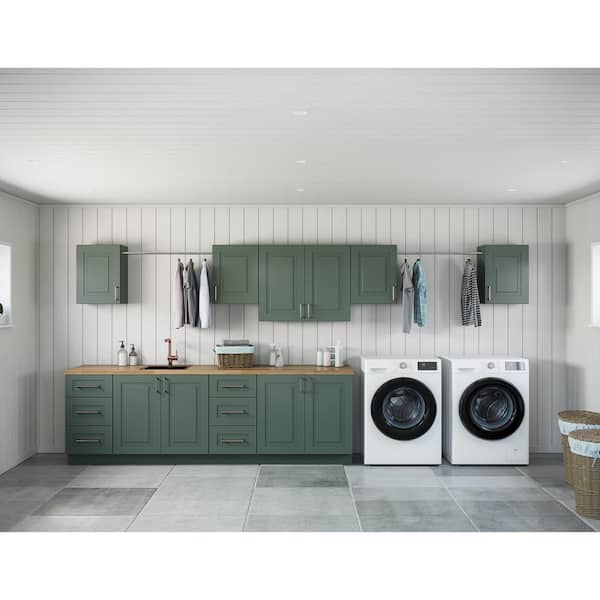 MILL'S PRIDE Greenwich Aspen Green Plywood Shaker Stock Ready to Assemble Kitchen-Laundry Cabinet Kit 24 in. x 84 in. x 178 in.