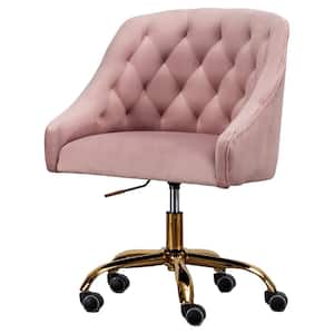 Dulce Pink Velvet Swivel Task Chair with Gold Base